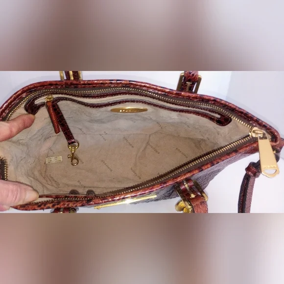 Brahmin Pecan Mini Asher Crocodile Embossed Leather Crossbody Satchel Purse - Picture 9 of 13